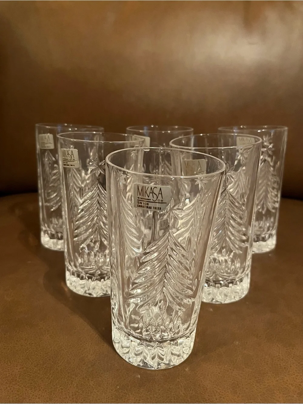 Mikasa Clear Crystal Highball Glasses with Raised Tree Motif - Set of 6
